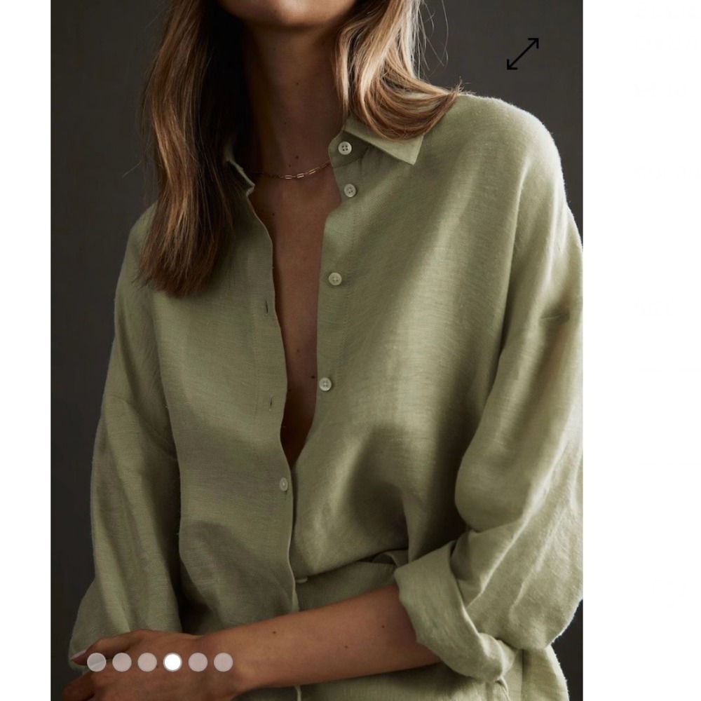 Reiss ELLIS linen blend oversized long sleeve shirt top Size 2 khaki‎ green - Picture 2 of 10
